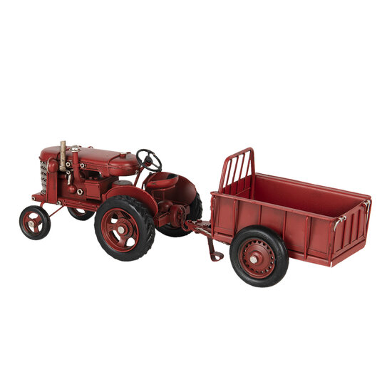 Model tractor met aanhangwagen 17*9*10 cm / 17*10*10 cm Rood | 6Y3823 | Clayre & Eef 1