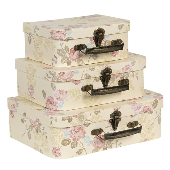 Clayre & Eef | Decoratie koffer Set van 3 Beige 30x21x9/25x18x9/20x16x8 cm | 64752