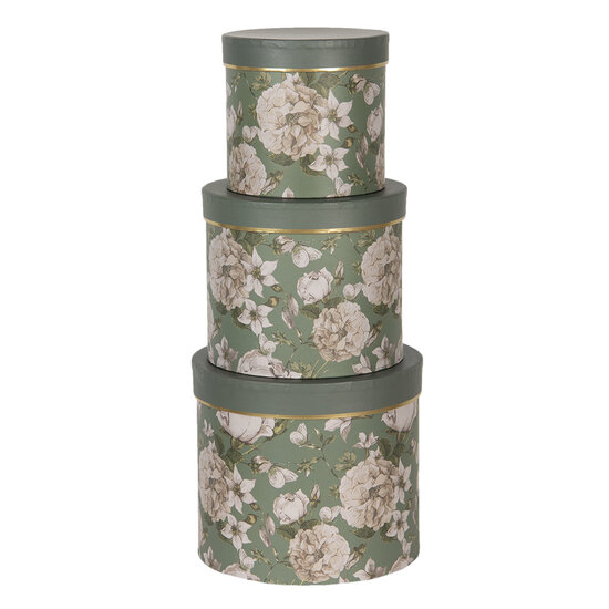 Clayre &amp; Eef   | Hoedendoos Set van 3 Groen &oslash; 20x17 / &oslash; 17x15 / &oslash; 14x13 cm | 64743