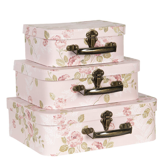 Clayre & Eef | Decoratie koffer Set van 3 Roze 30x21x9/25x18x9/20x16x8 cm | 64751