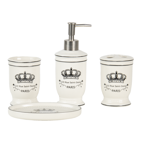 Clayre & Eef | Badkamerset Set van 4 Kroon Beige 15x10x2 cm/7x6x19 cm/7x6x11 cm/7x6x11 cm | 64774