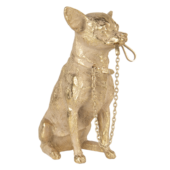 Clayre & Eef | Decoratie Hond Goudkleurig 13x9x18 cm | 6PR3429