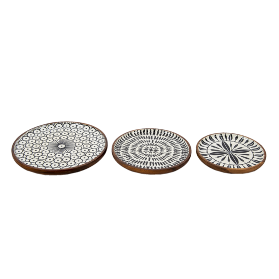 Clayre & Eef | Serveerschalen Set van 3 Meerkleurig ø 28x2 / ø 23x2 / ø 20x2 cm | 6H1976