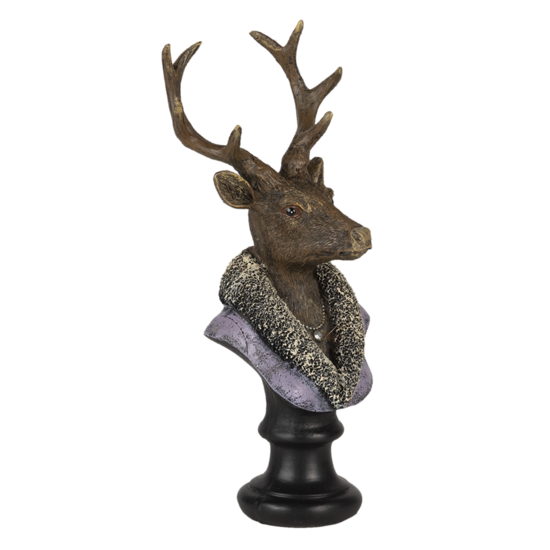 Clayre & Eef | Decoratie Beeld Hert Bruin, Paars 10x9x23 cm | 6PR4612