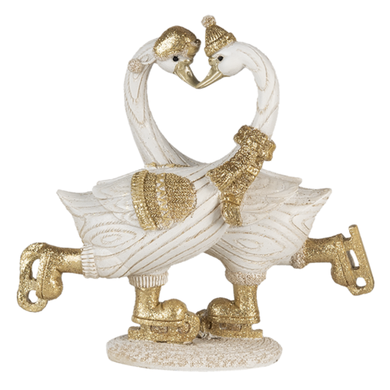 Clayre & Eef | Decoratie Beeld Zwaan Wit, Goudkleurig 18x8x17 cm | 6PR4686