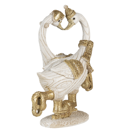 Clayre & Eef | Decoratie Beeld Zwaan Wit, Goudkleurig 18x8x17 cm | 6PR4686