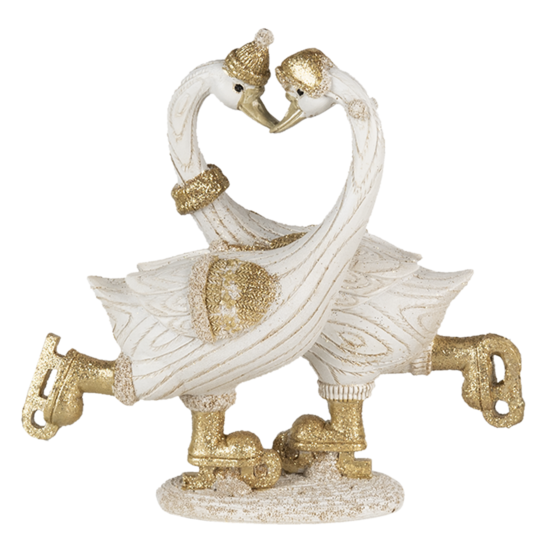 Clayre & Eef | Decoratie Beeld Zwaan Wit, Goudkleurig 18x8x17 cm | 6PR4686