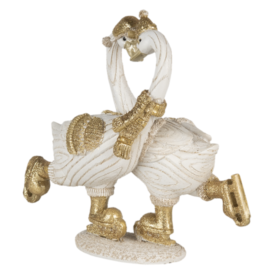 Clayre & Eef | Decoratie Beeld Zwaan Wit, Goudkleurig 18x8x17 cm | 6PR4686