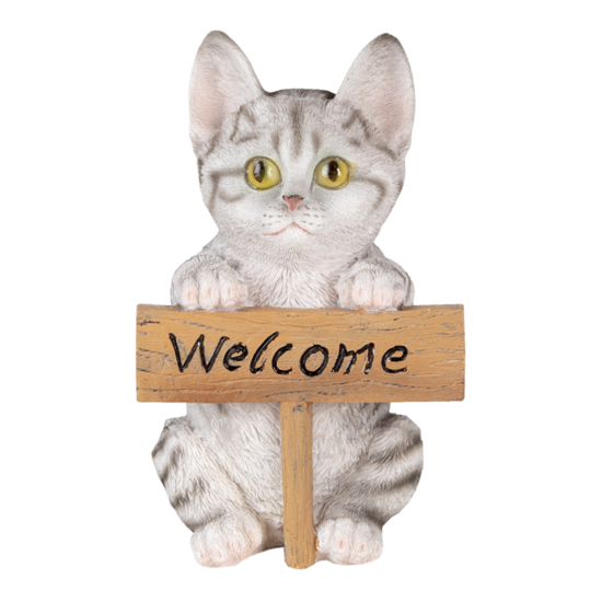 Clayre & Eef | Decoratie Beeld Kat Wit, Grijs 12x9x19 cm | 6PR3367