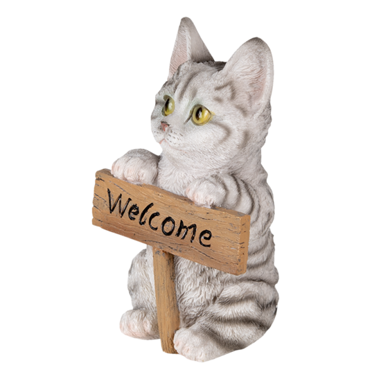 Clayre & Eef | Decoratie Beeld Kat Wit, Grijs 12x9x19 cm | 6PR3367