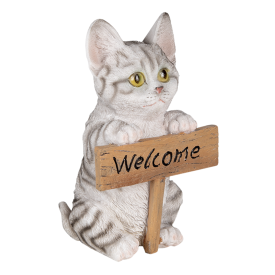 Clayre & Eef | Decoratie Beeld Kat Wit, Grijs 12x9x19 cm | 6PR3367