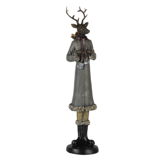 Clayre & Eef | Decoratie Beeld Hert Grijs 9x8x36 cm | 6PR4619