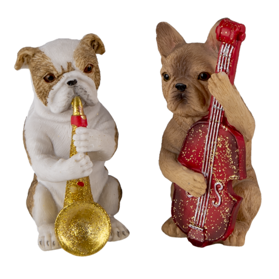 Clayre & Eef | Decoratie Beeld Set van 3 Honden Bruin, Wit 4x6x10 cm | 6PR4684