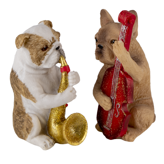 Clayre & Eef | Decoratie Beeld Set van 3 Honden Bruin, Wit 4x6x10 cm | 6PR4684