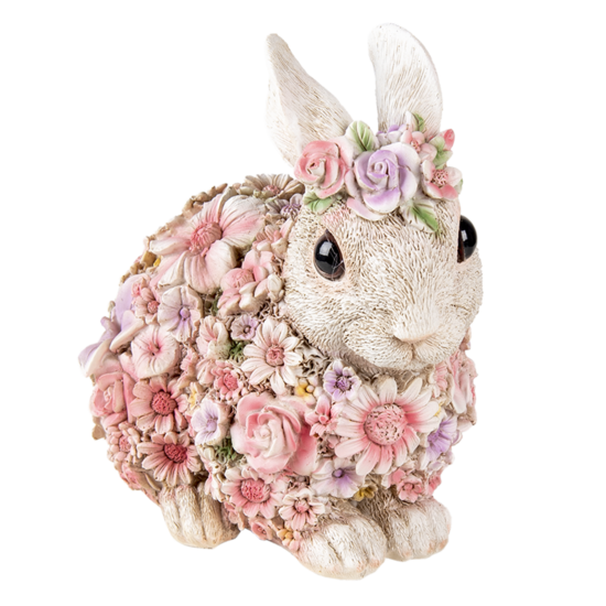 Clayre & Eef | Decoratie Beeld Konijn Wit, Roze 19x12x18 cm | 6PR3333