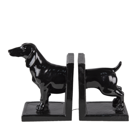 Clayre & Eef | Boekensteunen Set van 2 Hond Zwart 25x9x15 cm | 6PR4623