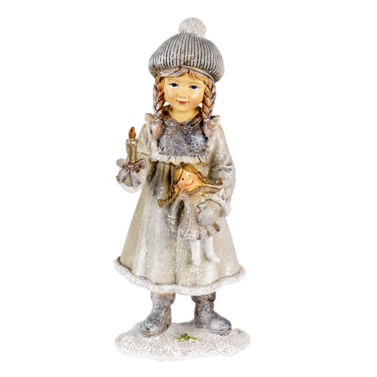 Clayre & Eef | Decoratie Beeld Meisje Grijs, Wit 8x7x19 cm | 6PR4667
