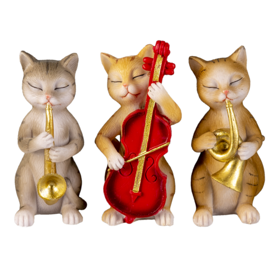 Clayre & Eef | Decoratie Beeld Set van 3 Katten Beige, Bruin, Grijs 4x6x10 cm | 6PR4683