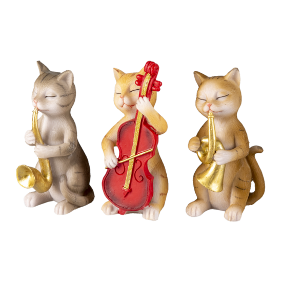 Clayre & Eef | Decoratie Beeld Set van 3 Katten Beige, Bruin, Grijs 4x6x10 cm | 6PR4683
