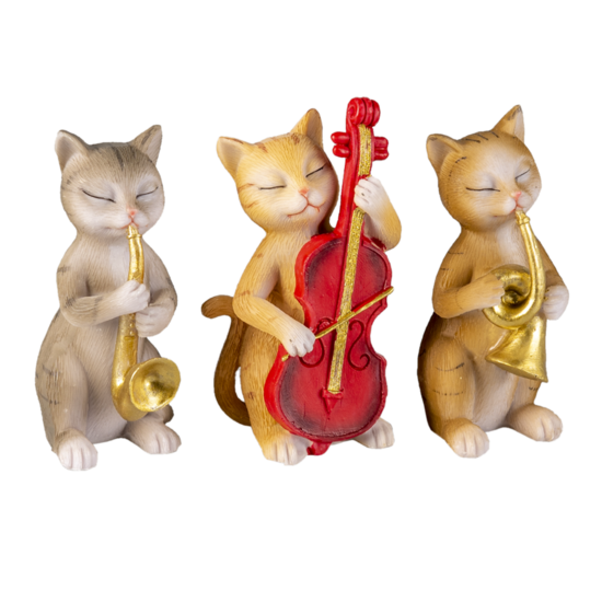 Clayre & Eef | Decoratie Beeld Set van 3 Katten Beige, Bruin, Grijs 4x6x10 cm | 6PR4683