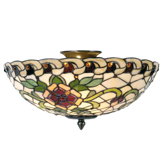 Clayre & Eef | Plafondlamp Tiffany Groen, Rood ø 40x25 cm E14/max 2x40W | 5LL-5419