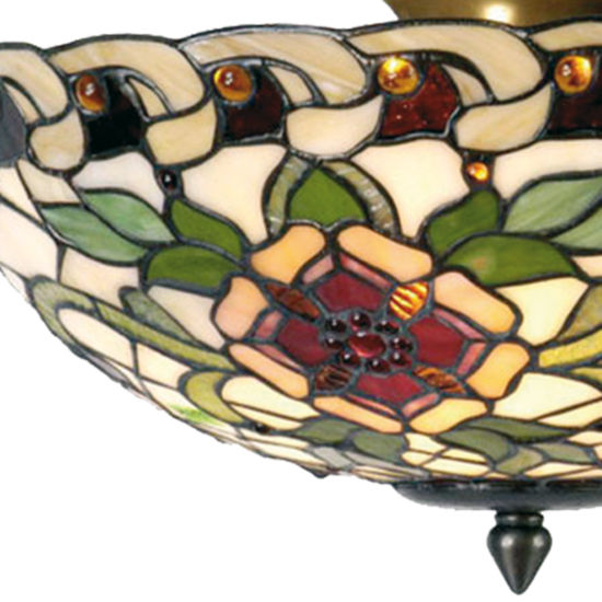 Clayre & Eef | Plafondlamp Tiffany Groen, Rood ø 40x25 cm E14/max 2x40W | 5LL-5419