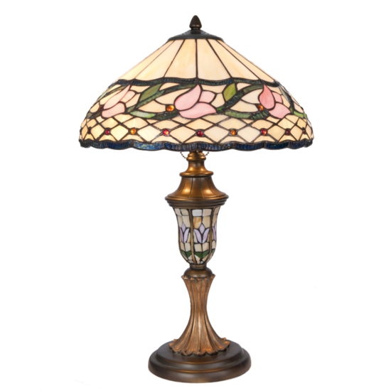 Clayre & Eef | Tiffany Tafellamp Beige, Roze ø 40x60 cm E27/max 2x60W | 5LL-5774