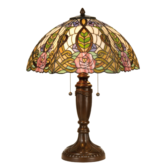 Clayre & Eef | Tiffany Tafellamp Groen, Roze ø 47x61 cm E27/max 2x60W | 5LL-5370