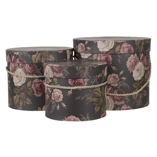 Clayre & Eef | Hoedendoos Set van 3 Zwart ø 23x20 / ø 20x17 / ø 17x14 cm | 65011