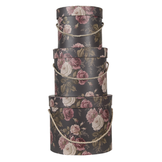 Clayre & Eef | Hoedendoos Set van 3 Zwart ø 23x20 / ø 20x17 / ø 17x14 cm | 65011