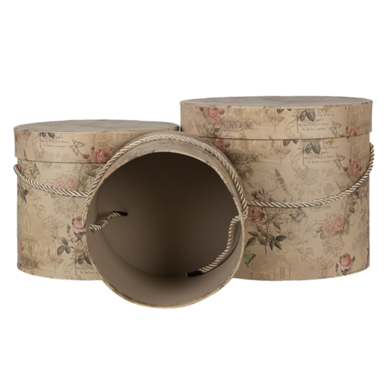 Clayre & Eef | Hoedendoos Set van 3 Beige ø 23x20 / ø 20x17 / ø 17x14 cm | 65012