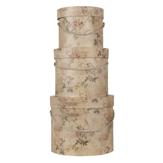 Clayre & Eef | Hoedendoos Set van 3 Beige ø 23x20 / ø 20x17 / ø 17x14 cm | 65012