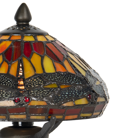 Clayre &amp; Eef   | Tiffany Tafellamp Rood, Bruin &oslash; 22x21 cm E14/max 1x40W | 5LL-9295