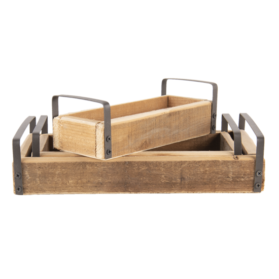 Clayre & Eef | Decoratief Dienblad set van 3 Bruin 35x20x5 / 30x15x5 / 25x10x5 cm | 6H2008