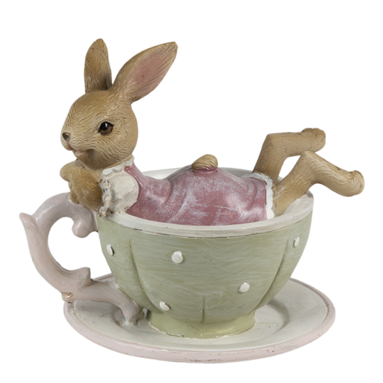 Clayre & Eef | Decoratie Konijn Bruin Groen 10x8x9 cm | 6PR3560