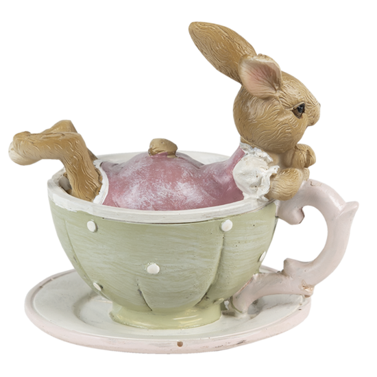 Clayre & Eef | Decoratie Konijn Bruin Groen 10x8x9 cm | 6PR3560