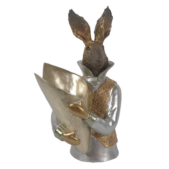 Clayre & Eef | Decoratie Beeld Konijn Goudkleurig 16x13x30 cm | 6PR3599