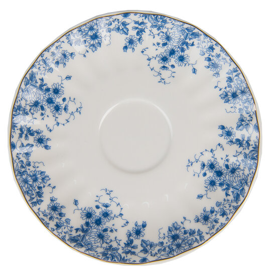 Clayre & Eef | Kop en schotel Wit, Blauw 12x9x5 cm / ø 15x2 cm / 200 mll | BFLTKS