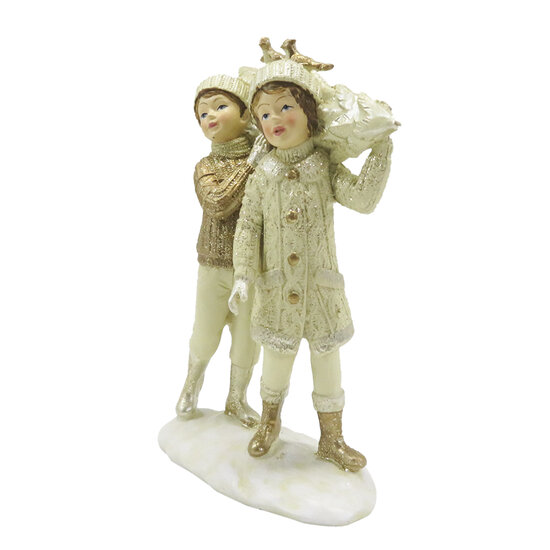 Clayre & Eef | Decoratie Beeld Kinderen Beige Goudkleurig 12x6x15 cm | 6PR4796