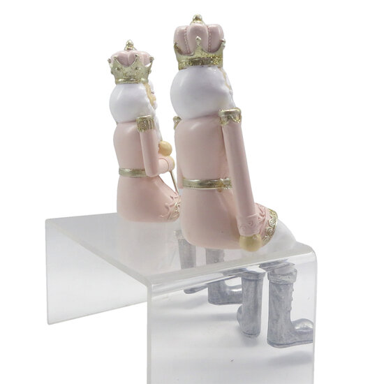 Clayre & Eef | Kerstdecoratie Beeld Notenkraker Roze Wit 6x6x12/21 cm | 6PR4845