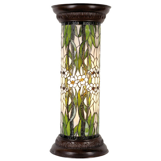 Clayre & Eef | Zuil Tiffany Groen, Wit ø 31x78 cm E27/max 1x60W | 5LL-5539