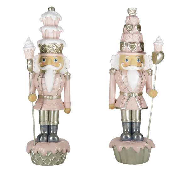 Clayre & Eef | Kerstdecoratie Beeld Notenkraker set van 2 Roze Wit 8x6x23 cm | 6PR4855