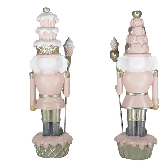 Clayre & Eef | Kerstdecoratie Beeld Notenkraker set van 2 Roze Wit 8x6x23 cm | 6PR4855