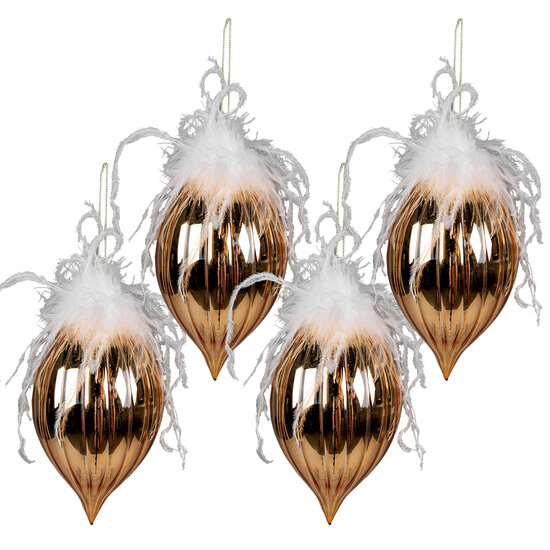 Clayre & Eef | Kerstbal XL Goudkleurig, Wit set 4 ø 10x20 cm | 6GL3934