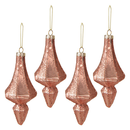 Clayre & Eef | Kerstbal XL Roze set 4 ø 6x15 cm | 6GL3935