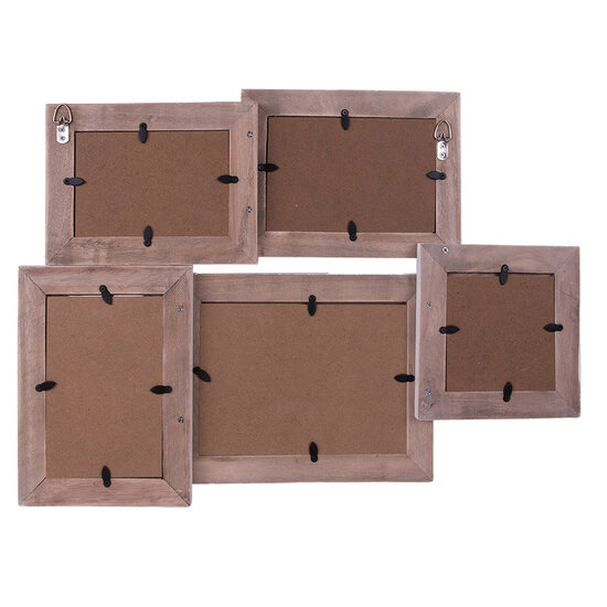 Clayre & Eef | Fotolijst Bruin Wit 49x3x36 cm / 10x10/18x13/13x9/10x15/15x10 cm | 2F0971