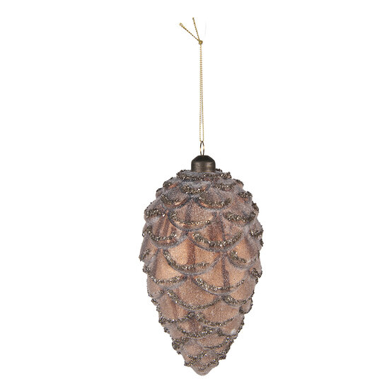 Clayre & Eef | Kerstballen set van 2 Dennenappel Bruin ø 9x18 / ø 7x15 cm | 6GL4123
