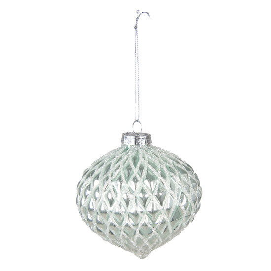 Clayre & Eef | Kerstballen set van 2 Groen Zilverkleurig ø 10x10 cm | 6GL4128