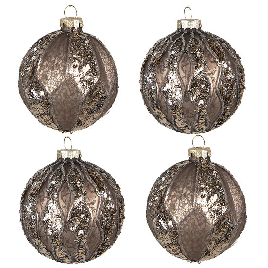 Clayre & Eef | Kerstballen set van 4 Bruin ø 8x8 cm | 6GL4150