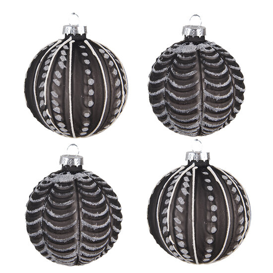 Clayre & Eef | Kerstballen set van 4 Zwart ø 8x8 cm | 6GL4154